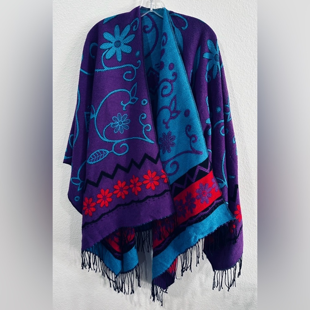 Urban Coco Vibrant Floral tassled Wrap in Purple‎ & Teal